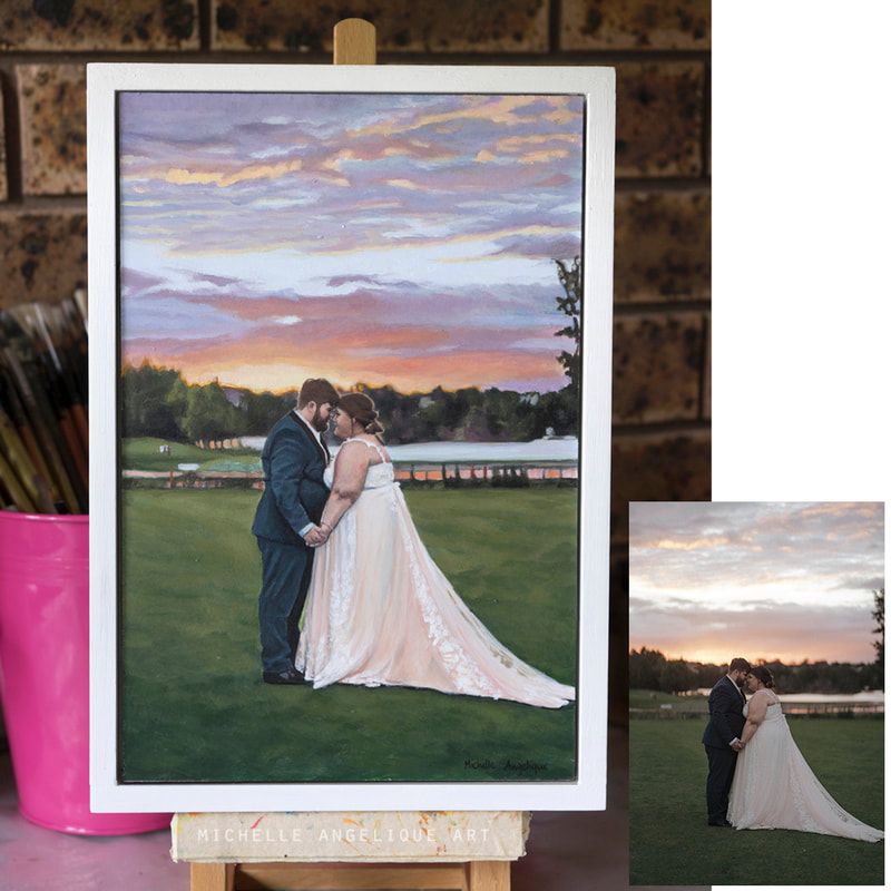 Acrylic painting commission of bride and groom's wedding photo