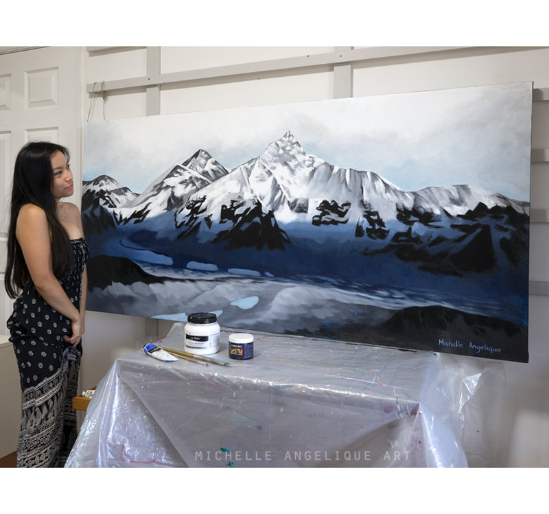 Mount Everest commission for Sonia and Ash. 2021. 190x90cm. Acrylic on canvas. Framed.