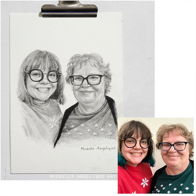 Pencil drawing commission of mother and daughter