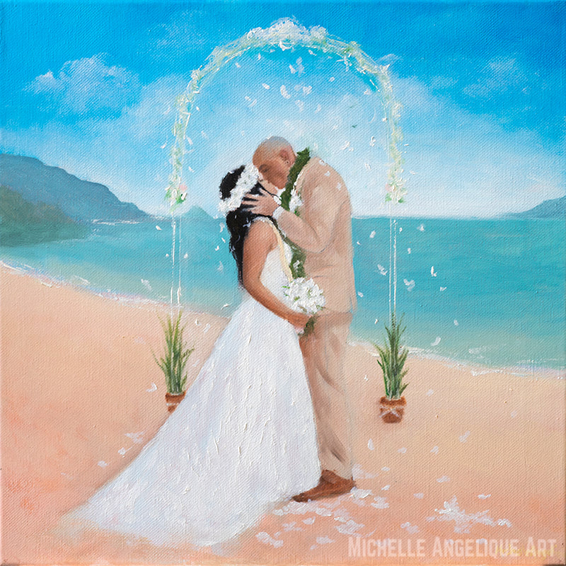 Ryen and Katrina's wedding in Hawaii. 2017. Oil on 14"x14" canvas.