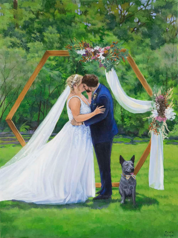  live wedding painting first kiss at growwild wildflower farm, alpine, southern highlands