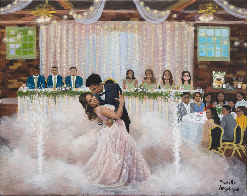  live wedding painting first dance at gledswood homestead and winery, gledswood hills