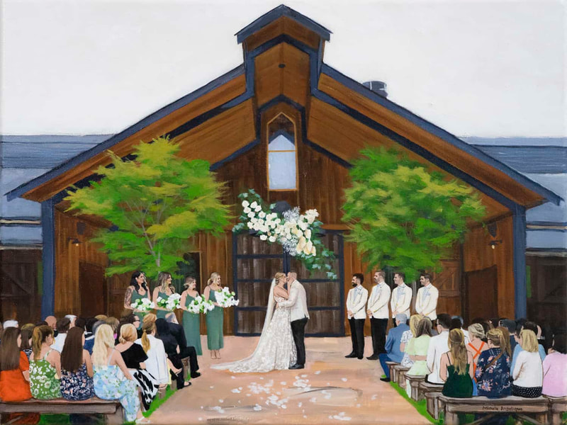  live wedding painting first kiss at the stables, bendooley estate, berrima, bowral