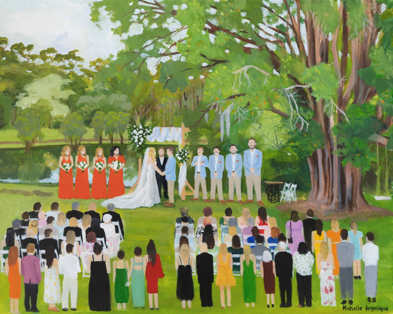  live wedding painting at the turpentine tree, kurrajong heights