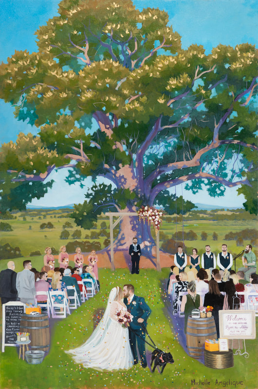  live wedding painting at the fig tree, ben ean, pokolbin, hunter valley