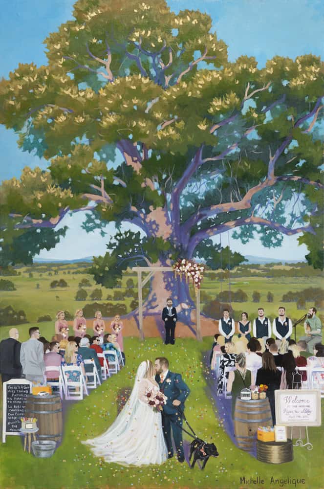  live wedding painting at the fig tree, ben ean, pokolbin, hunter valley