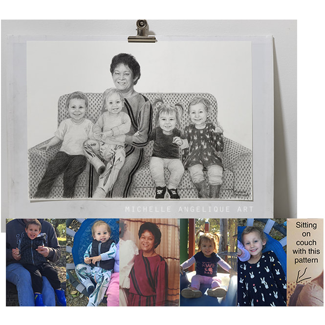 Beth's second commission! This time it's an A3 drawing of her grandmother with her daughter and her brother's children, as a Christmas gift for her mother.