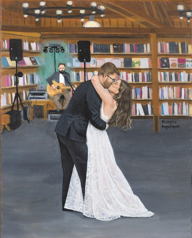  live wedding painting first dance at bendooley book barn, berrima