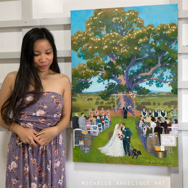 Live wedding painting at the fig tree in Pokolbin, Hunter Valley, NSW, Australia