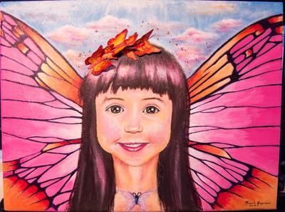 Natasha loves butterflies. Added a painted paper butterfly headband! Acrylic on 9x12" stretched canvas. 2014